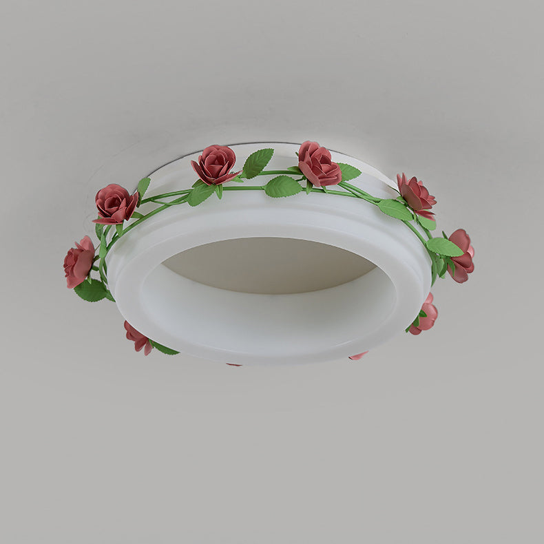 Contemporary Creative Flower Round Iron Plastic LED Flush-Mount Ceiling Light For Bedroom