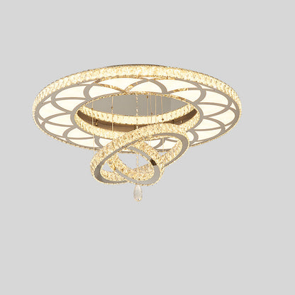 Modern Luxury Flower Pattern Round Stainless Steel Crystal LED Flush Mount Ceiling Light For Living Room