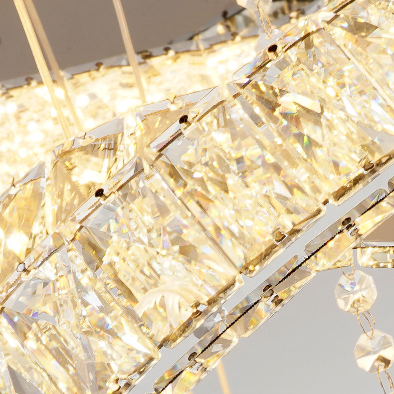 Modern Luxury Flower Pattern Round Stainless Steel Crystal LED Flush Mount Ceiling Light For Living Room
