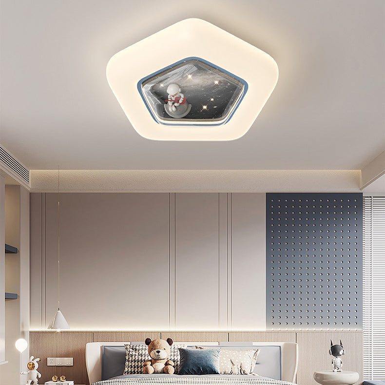 Contemporary Creative Pentagonal Iron Plastic LED Flush Mount Ceiling Light For Bedroom