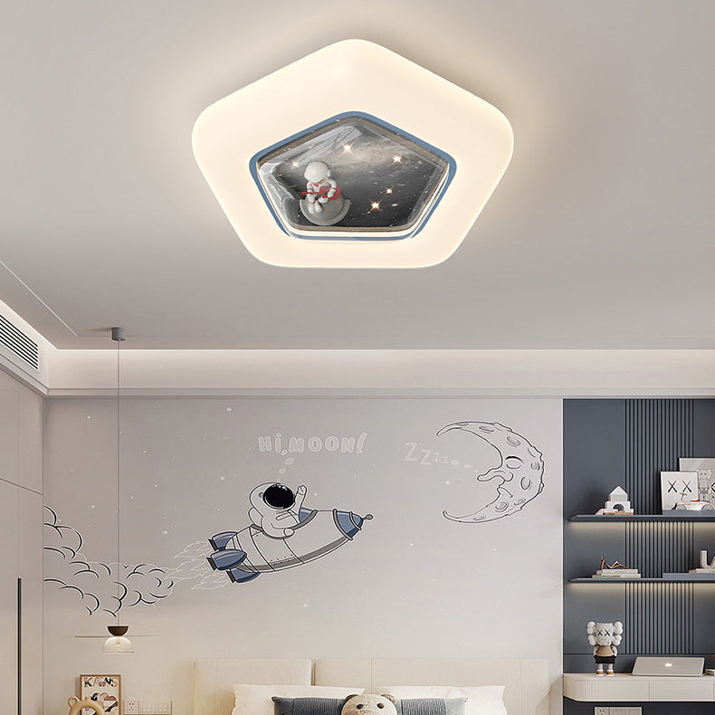 Contemporary Creative Pentagonal Iron Plastic LED Flush Mount Ceiling Light For Bedroom