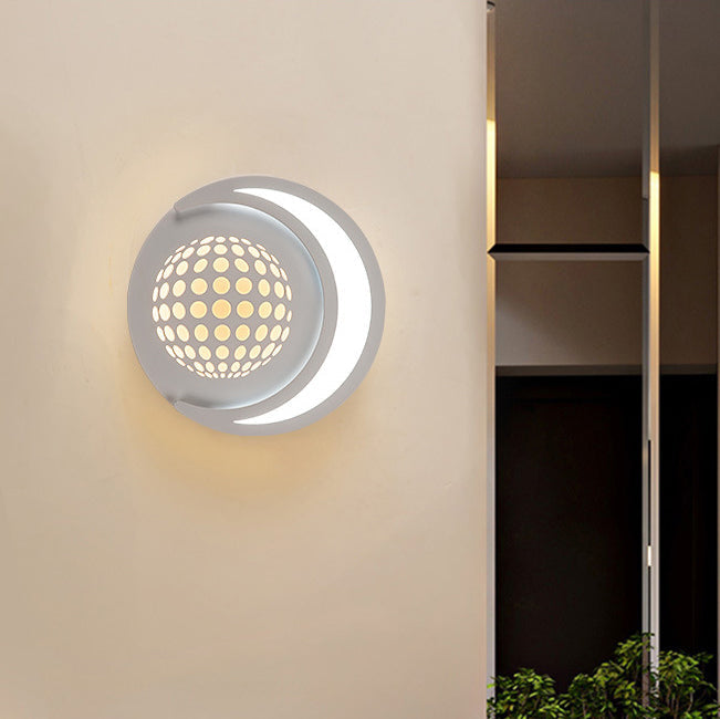 Modern Minimalist Planet Round Iron Aluminum Acrylic LED Wall Sconce Lamp For Hallway