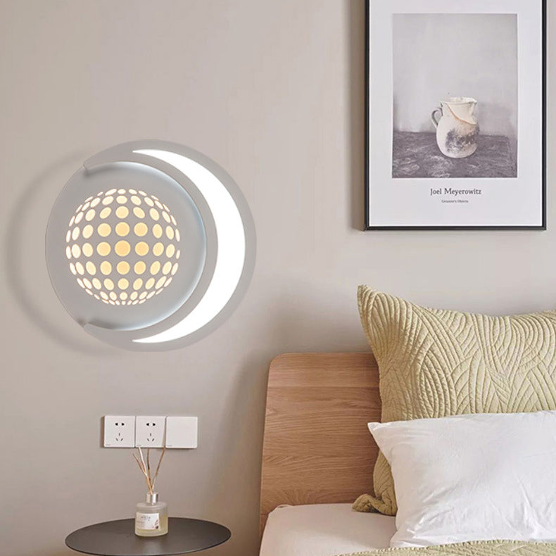 Modern Minimalist Planet Round Iron Aluminum Acrylic LED Wall Sconce Lamp For Hallway