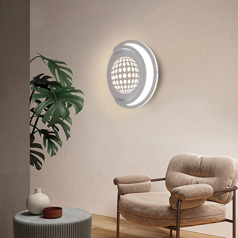 Modern Minimalist Planet Round Iron Aluminum Acrylic LED Wall Sconce Lamp For Hallway