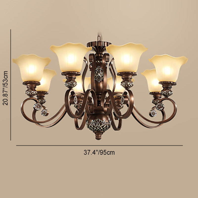 Traditional Vintage Flower Round Resin Iron Glass 3/6/8 Light Chandelier For Living Room