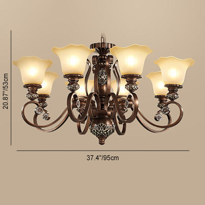Traditional Vintage Flower Round Resin Iron Glass 3/6/8 Light Chandelier For Living Room