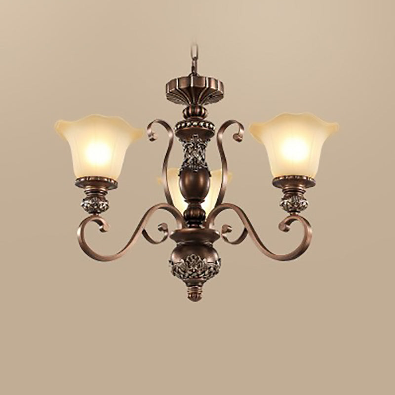 Traditional Vintage Flower Round Resin Iron Glass 3/6/8 Light Chandelier For Living Room