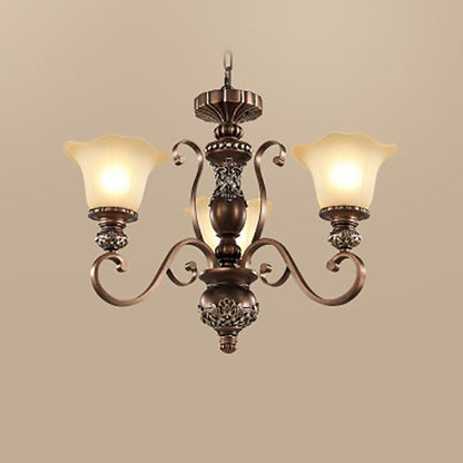 Traditional Vintage Flower Round Resin Iron Glass 3/6/8 Light Chandelier For Living Room