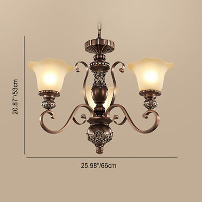Traditional Vintage Flower Round Resin Iron Glass 3/6/8 Light Chandelier For Living Room