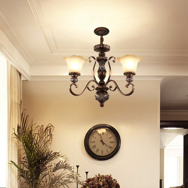Traditional Vintage Flower Round Resin Iron Glass 3/6/8 Light Chandelier For Living Room