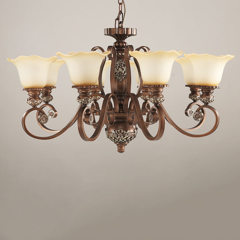 Traditional Vintage Flower Round Resin Iron Glass 3/6/8 Light Chandelier For Living Room