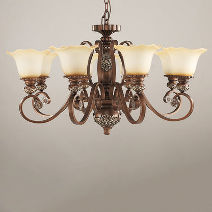 Traditional Vintage Flower Round Resin Iron Glass 3/6/8 Light Chandelier For Living Room