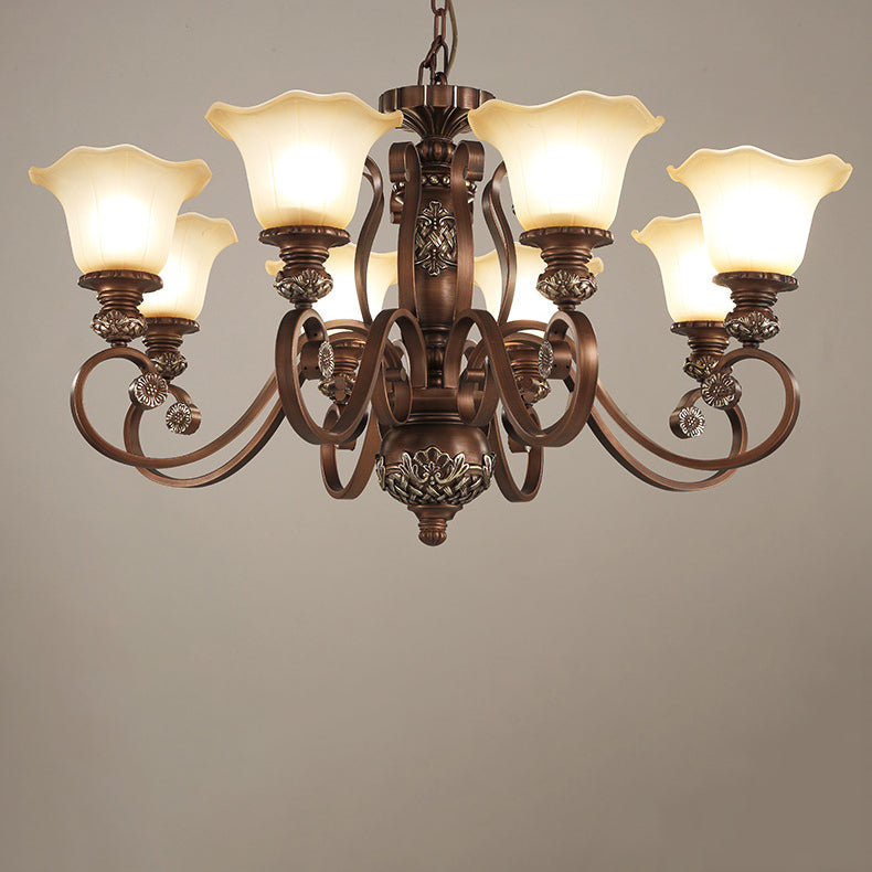 Traditional Vintage Flower Round Resin Iron Glass 3/6/8 Light Chandelier For Living Room