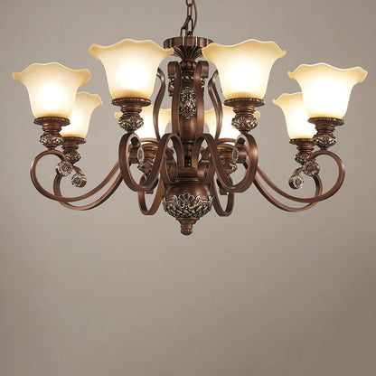 Traditional Vintage Flower Round Resin Iron Glass 3/6/8 Light Chandelier For Living Room