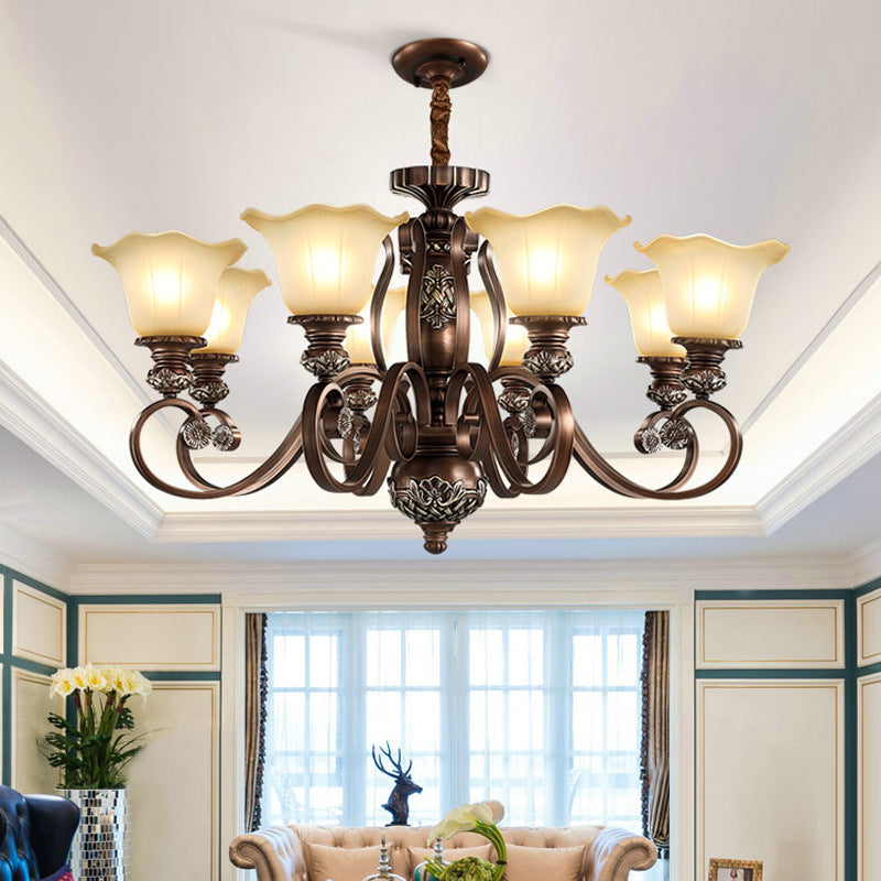 Traditional Vintage Flower Round Resin Iron Glass 3/6/8 Light Chandelier For Living Room