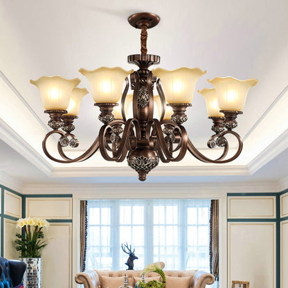 Traditional Vintage Flower Round Resin Iron Glass 3/6/8 Light Chandelier For Living Room