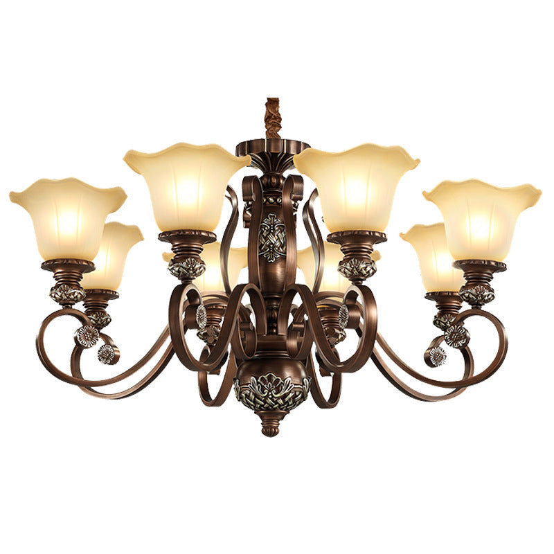 Traditional Vintage Flower Round Resin Iron Glass 3/6/8 Light Chandelier For Living Room
