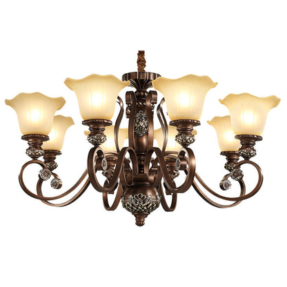 Traditional Vintage Flower Round Resin Iron Glass 3/6/8 Light Chandelier For Living Room