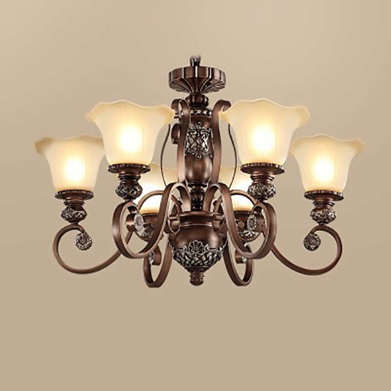 Traditional Vintage Flower Round Resin Iron Glass 3/6/8 Light Chandelier For Living Room