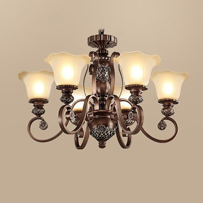 Traditional Vintage Flower Round Resin Iron Glass 3/6/8 Light Chandelier For Living Room