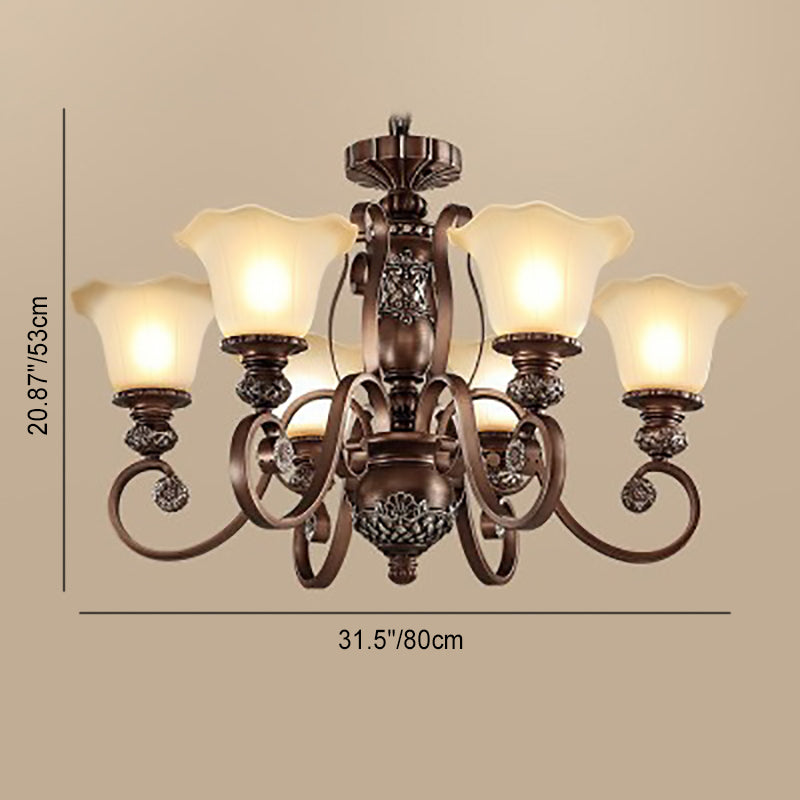 Traditional Vintage Flower Round Resin Iron Glass 3/6/8 Light Chandelier For Living Room