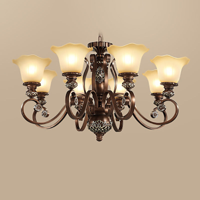 Traditional Vintage Flower Round Resin Iron Glass 3/6/8 Light Chandelier For Living Room