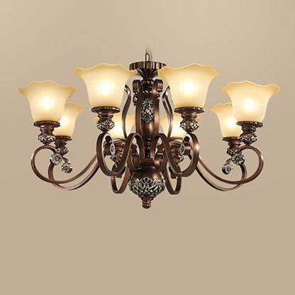 Traditional Vintage Flower Round Resin Iron Glass 3/6/8 Light Chandelier For Living Room