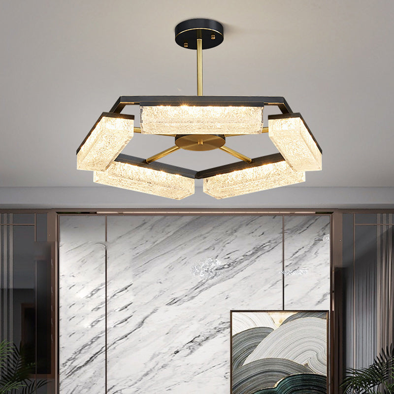 Modern Luxury Polygon Copper Green Resin LED Pendant Light For Living Room