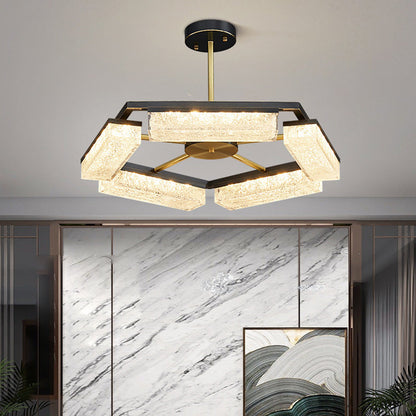 Modern Luxury Polygon Copper Green Resin LED Pendant Light For Living Room