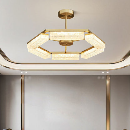 Modern Luxury Polygon Copper Green Resin LED Pendant Light For Living Room