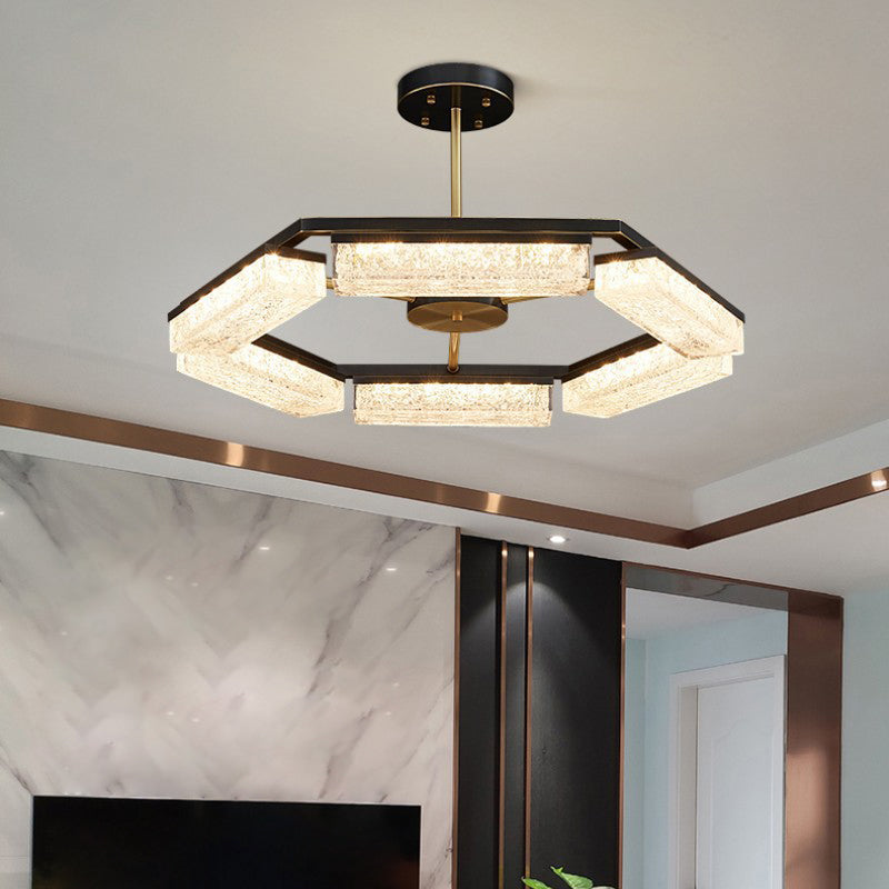 Modern Luxury Polygon Copper Green Resin LED Pendant Light For Living Room