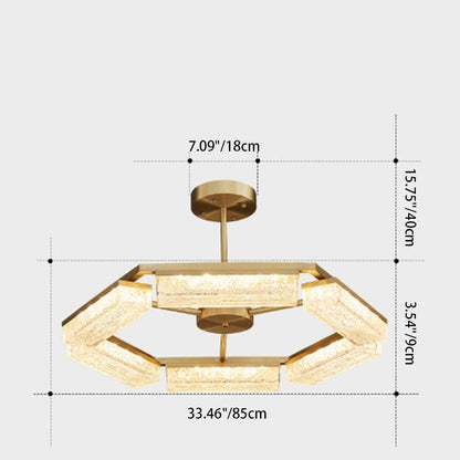 Modern Luxury Polygon Copper Green Resin LED Pendant Light For Living Room