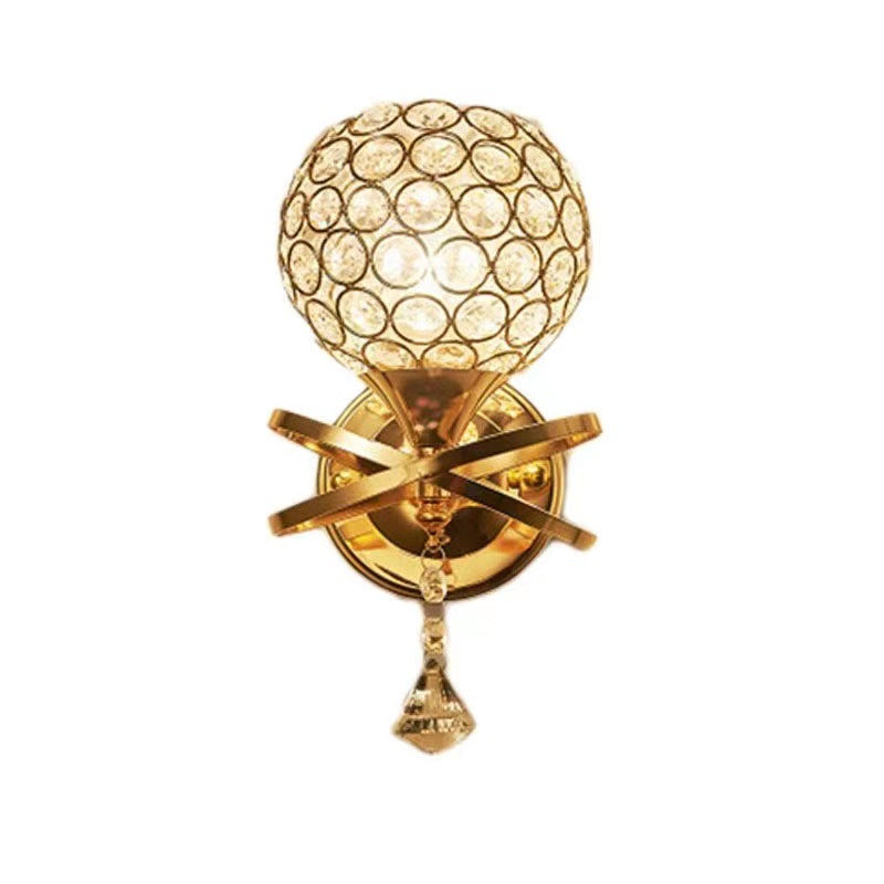 Contemporary Creative Sphere Crystal Iron 1-Light Wall Sconce Lamp For Bedroom