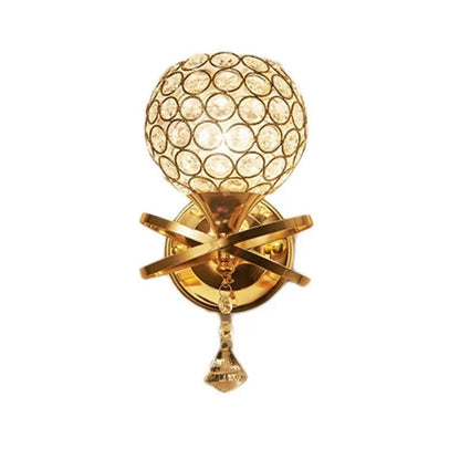 Contemporary Creative Sphere Crystal Iron 1-Light Wall Sconce Lamp For Bedroom