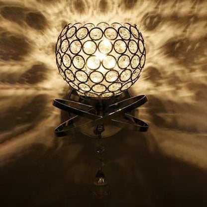 Contemporary Creative Sphere Crystal Iron 1-Light Wall Sconce Lamp For Bedroom