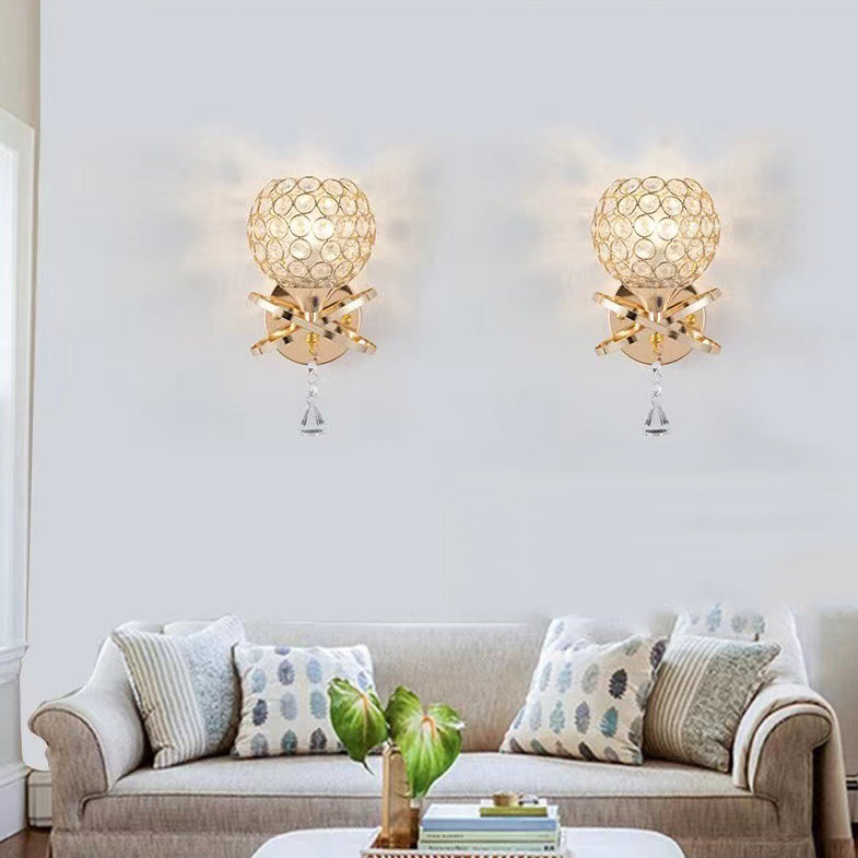 Contemporary Creative Sphere Crystal Iron 1-Light Wall Sconce Lamp For Bedroom