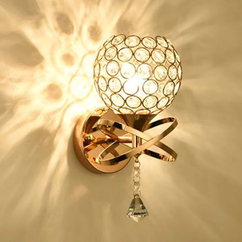 Contemporary Creative Sphere Crystal Iron 1-Light Wall Sconce Lamp For Bedroom