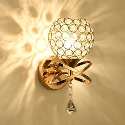 Contemporary Creative Sphere Crystal Iron 1-Light Wall Sconce Lamp For Bedroom