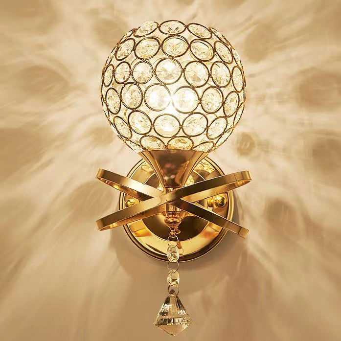 Contemporary Creative Sphere Crystal Iron 1-Light Wall Sconce Lamp For Bedroom