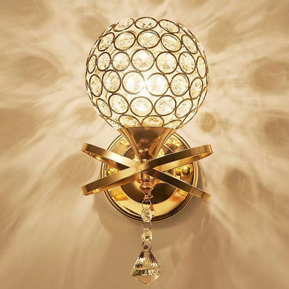 Contemporary Creative Sphere Crystal Iron 1-Light Wall Sconce Lamp For Bedroom