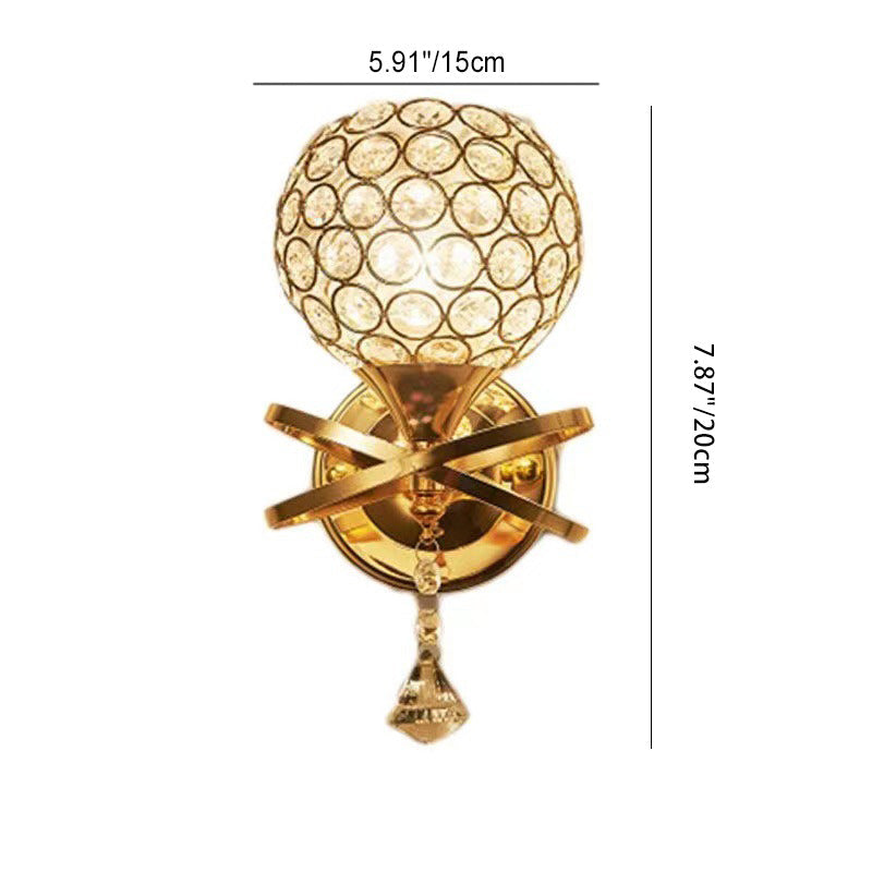 Contemporary Creative Sphere Crystal Iron 1-Light Wall Sconce Lamp For Bedroom
