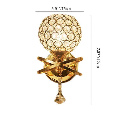 Contemporary Creative Sphere Crystal Iron 1-Light Wall Sconce Lamp For Bedroom