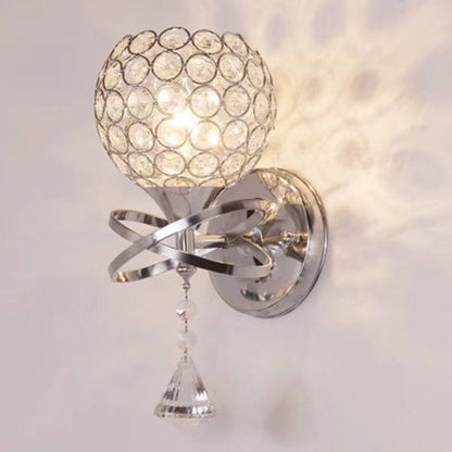 Contemporary Creative Sphere Crystal Iron 1-Light Wall Sconce Lamp For Bedroom