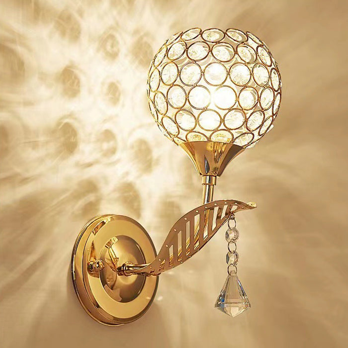Contemporary Creative Sphere Crystal Iron 1-Light Wall Sconce Lamp For Bedroom