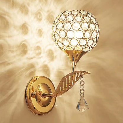 Contemporary Creative Sphere Crystal Iron 1-Light Wall Sconce Lamp For Bedroom