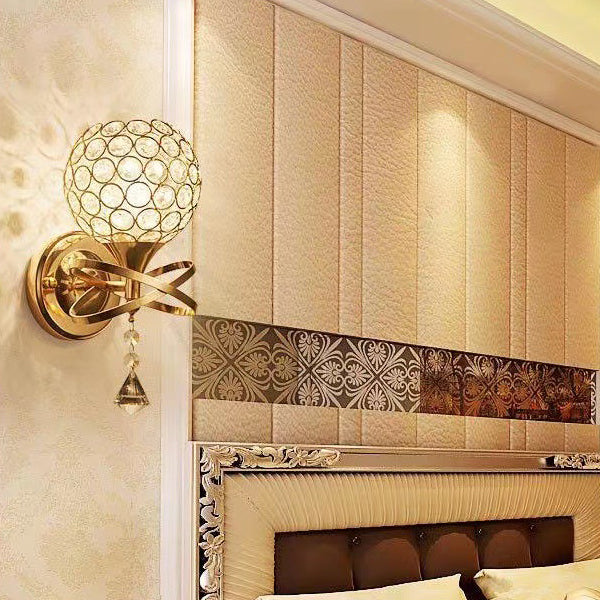Contemporary Creative Sphere Crystal Iron 1-Light Wall Sconce Lamp For Bedroom