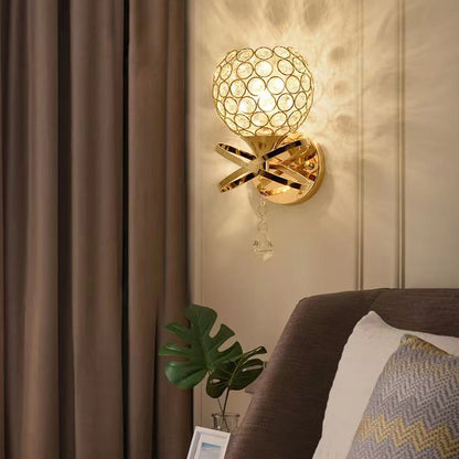 Contemporary Creative Sphere Crystal Iron 1-Light Wall Sconce Lamp For Bedroom