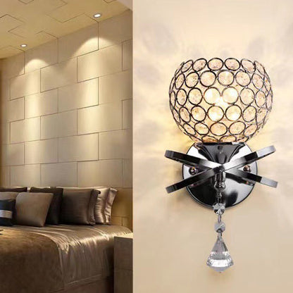 Contemporary Creative Sphere Crystal Iron 1-Light Wall Sconce Lamp For Bedroom