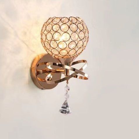 Contemporary Creative Sphere Crystal Iron 1-Light Wall Sconce Lamp For Bedroom