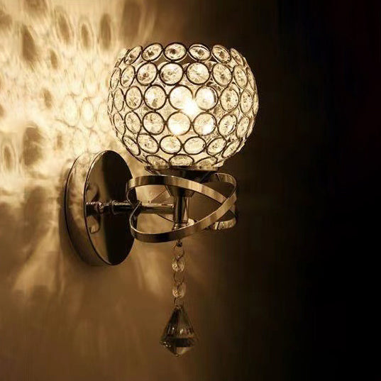Contemporary Creative Sphere Crystal Iron 1-Light Wall Sconce Lamp For Bedroom